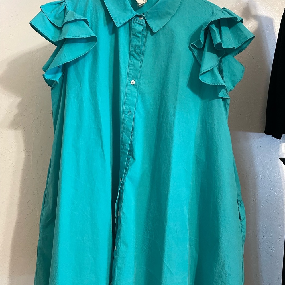 Fantastic Fawn Blue Ruffled Mini Dress with sequin champagne adornment